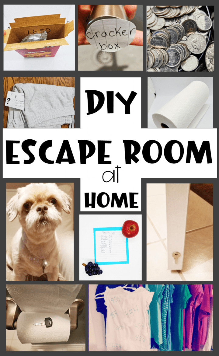 DIY escape room ideas shows a pinterest pin collage of escape room ideas.