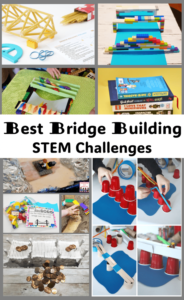 bridge building stem challenge shows a pinterest pin of bridge activities.