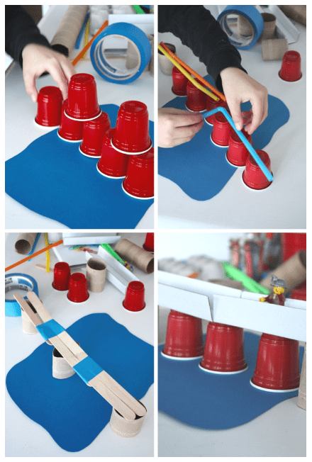 stem activity shows bridges being made from small plastic cups.