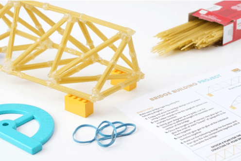 bridge building stem challenge  shows a bridge made from spaghetti.