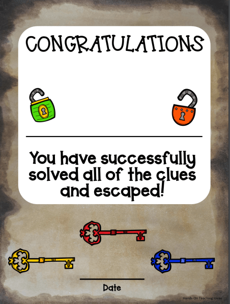 completion certificate game shows a escape room certificate.