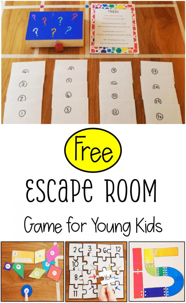 free escape room for kids shows a pinterest image with escape room puzzles.