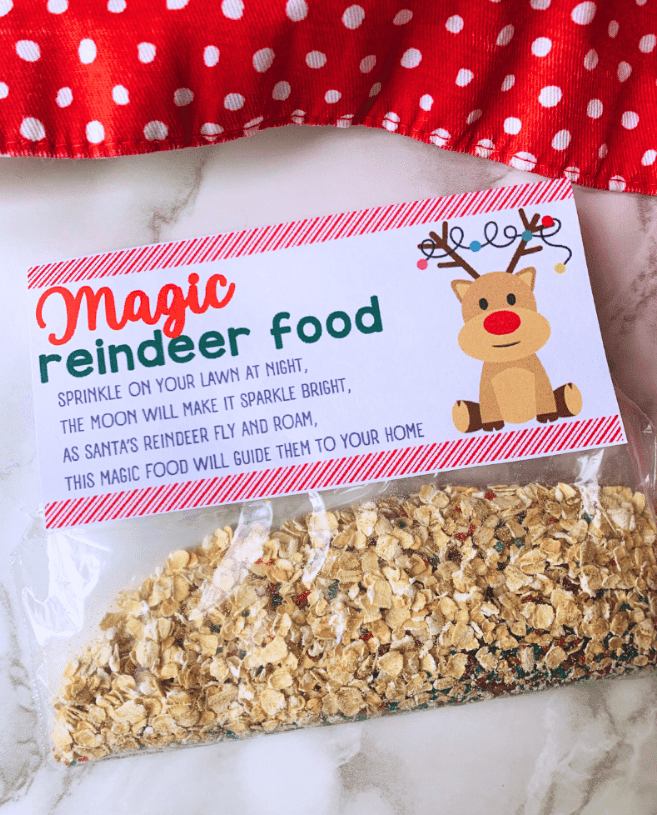reindeer food shows a bag of magic reindeer food.