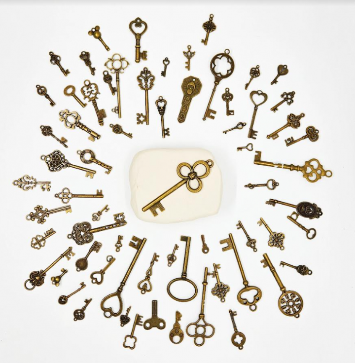 escape room ideas shows a key surrounded by a bunch of other fancy keys.