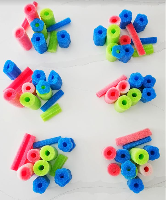 easy stem activity shows six groups of cut out pool noodles.