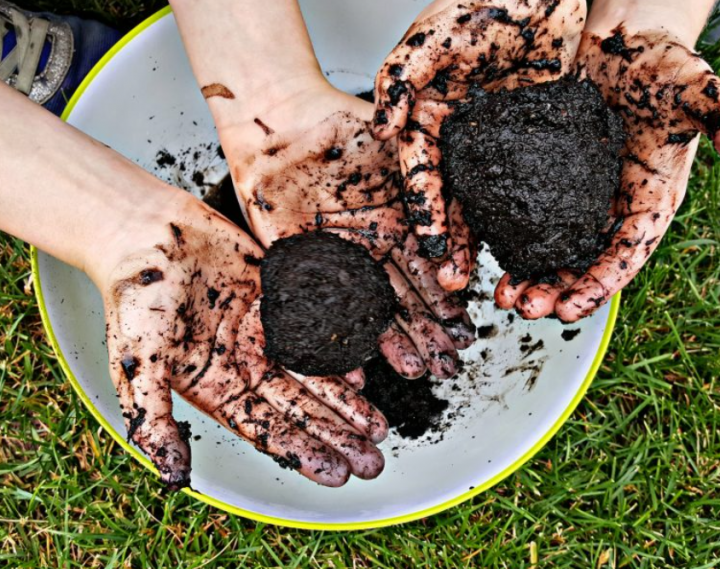 Summer Outdoor Learning Activities shows two children holding mudpies.