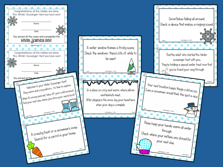 winter scavenger hunt shows all of the printable riddles.