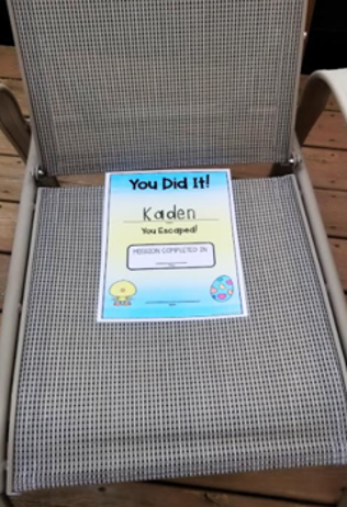 completion certificate shows a certificate on a chair.