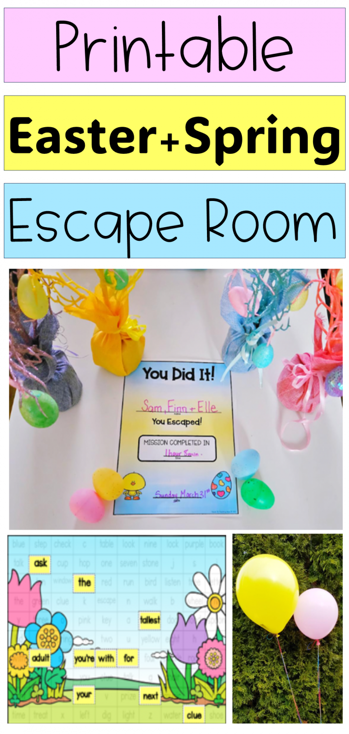 spring escape room for kids shows a pinterest collage.