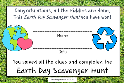 completion certificate shows a printable earth day certificate.