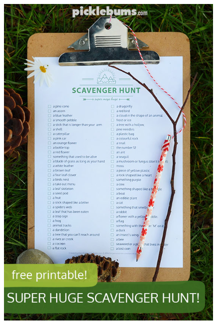 huge scavenger hunt shows a long checklist of things to find.