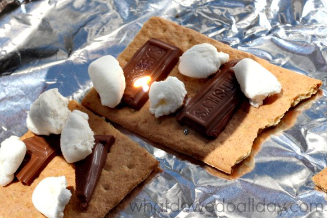 Summer Outdoor Learning Activities shows a smores food on tinfoil.