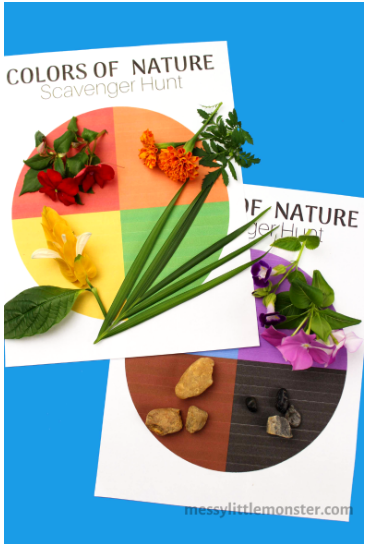 colors of nature shows a printable scavenger hunt sheet to do in nature.