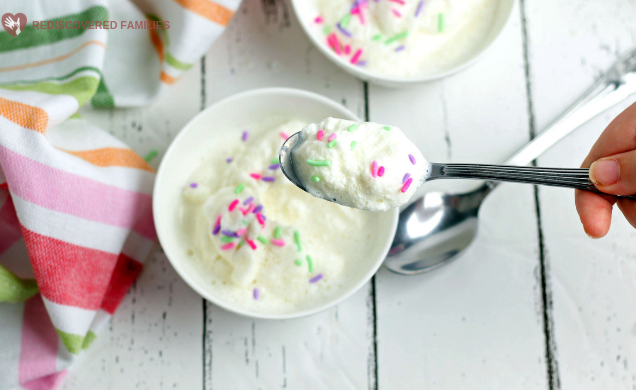 summer treats for kids shows vanilla ice cream with sprinkles.