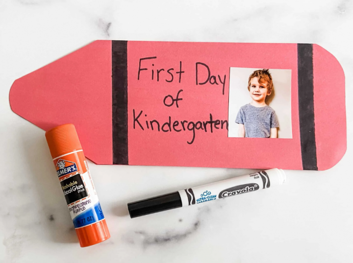 first day of kindergarten shows a crayon craft for kids.