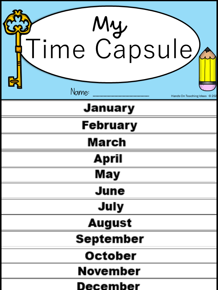 time capsule shows a printable time capsule with flaps for each month.