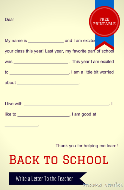 letter to teacher shows a printable for children to fill out for their educator.