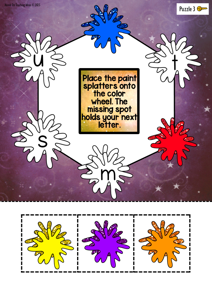 diy escape room shows a page with color blobs that create a color wheel.