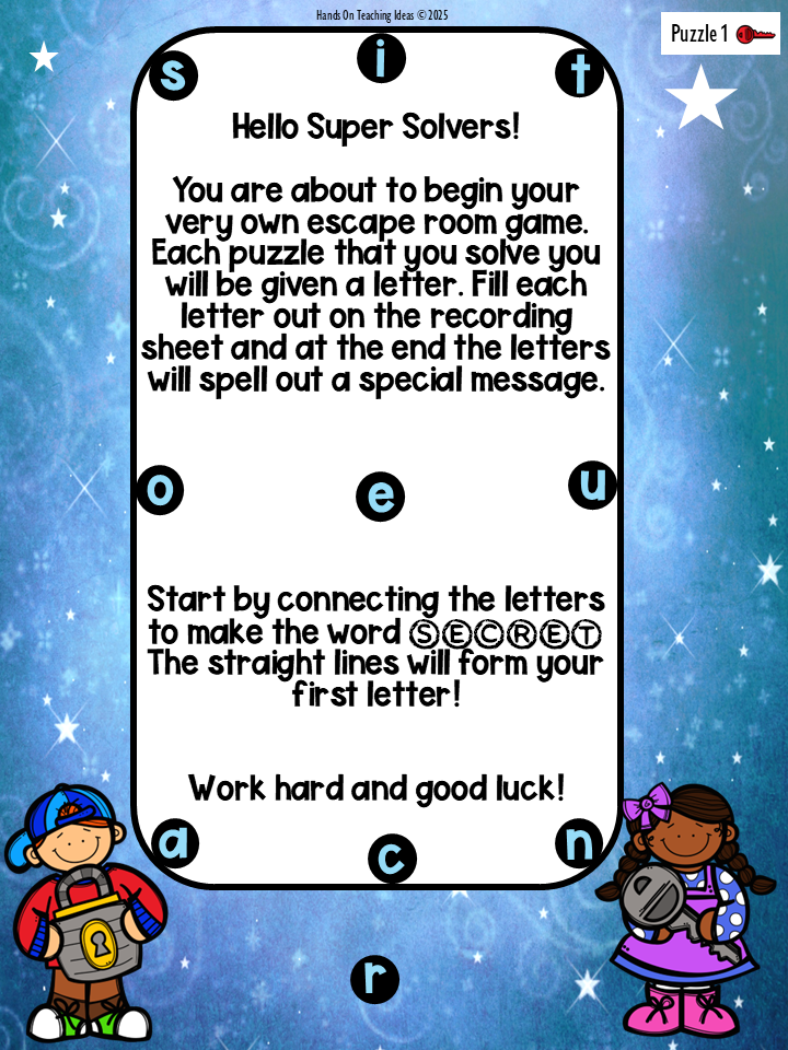 escape room game shows a welcome letter.