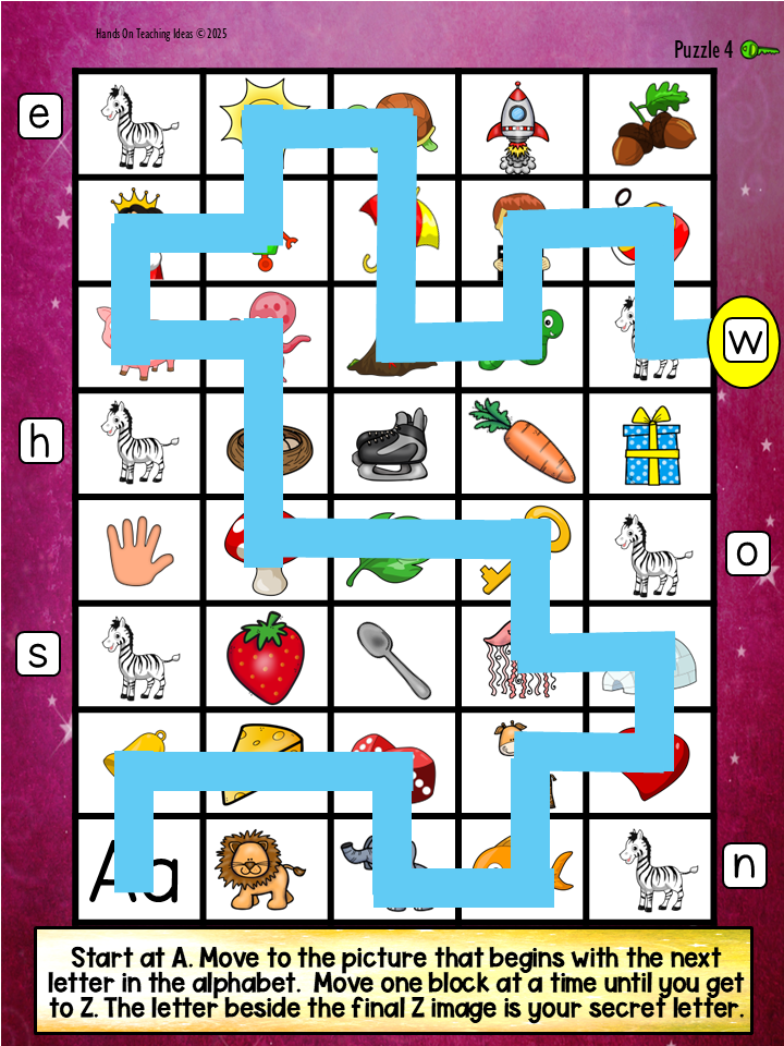 game for kids shows a page with images that players have to sound out to find the beginning sound. Once through it they are left with an exit and letter.