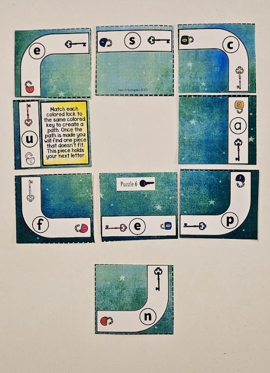 preschool activity shows a puzzle that players have to match keys and locks of the same color to create a path.