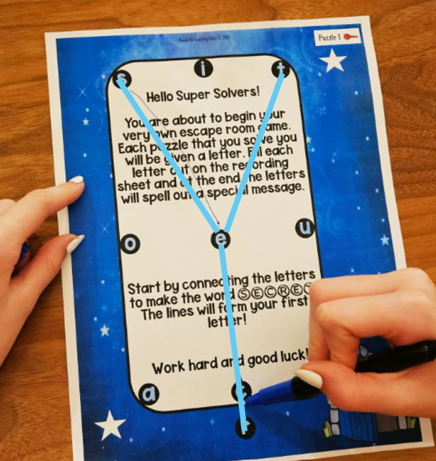 free printable escape room game for young kids shows a printable with a letter Y make through the letters.