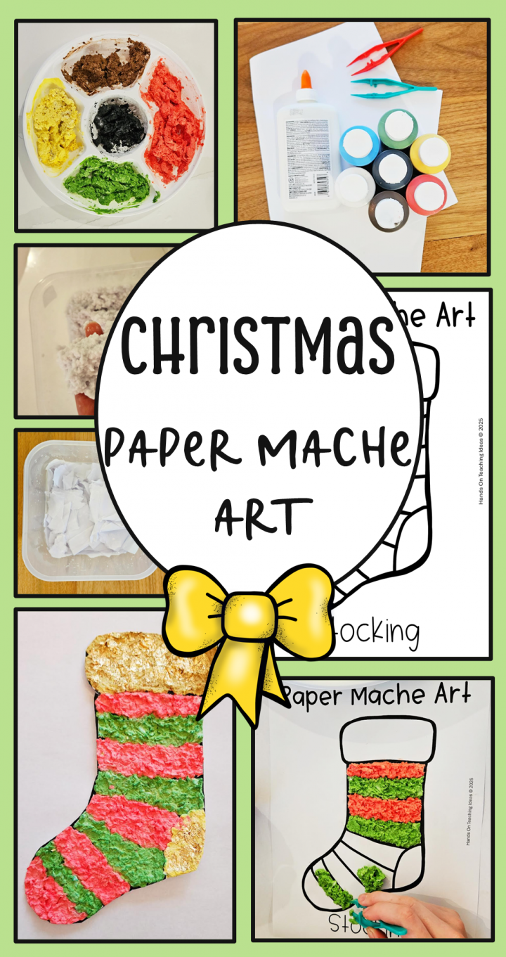 christmas stocking paper mache shows a pinterest pin.