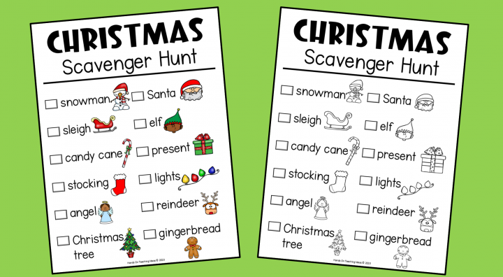 holiday activity for kids shows a color, and black and white page that can be printed.
