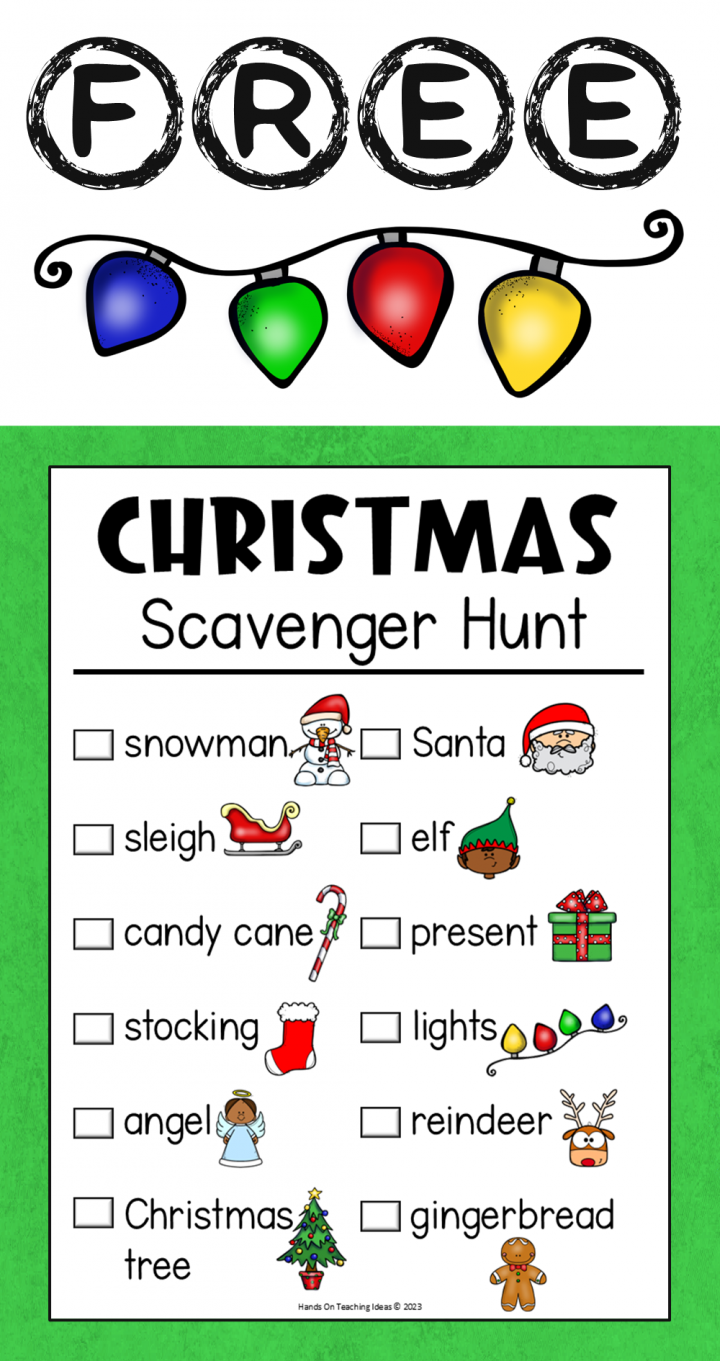 free christmas scavenger hunt shows a pinterest pin.