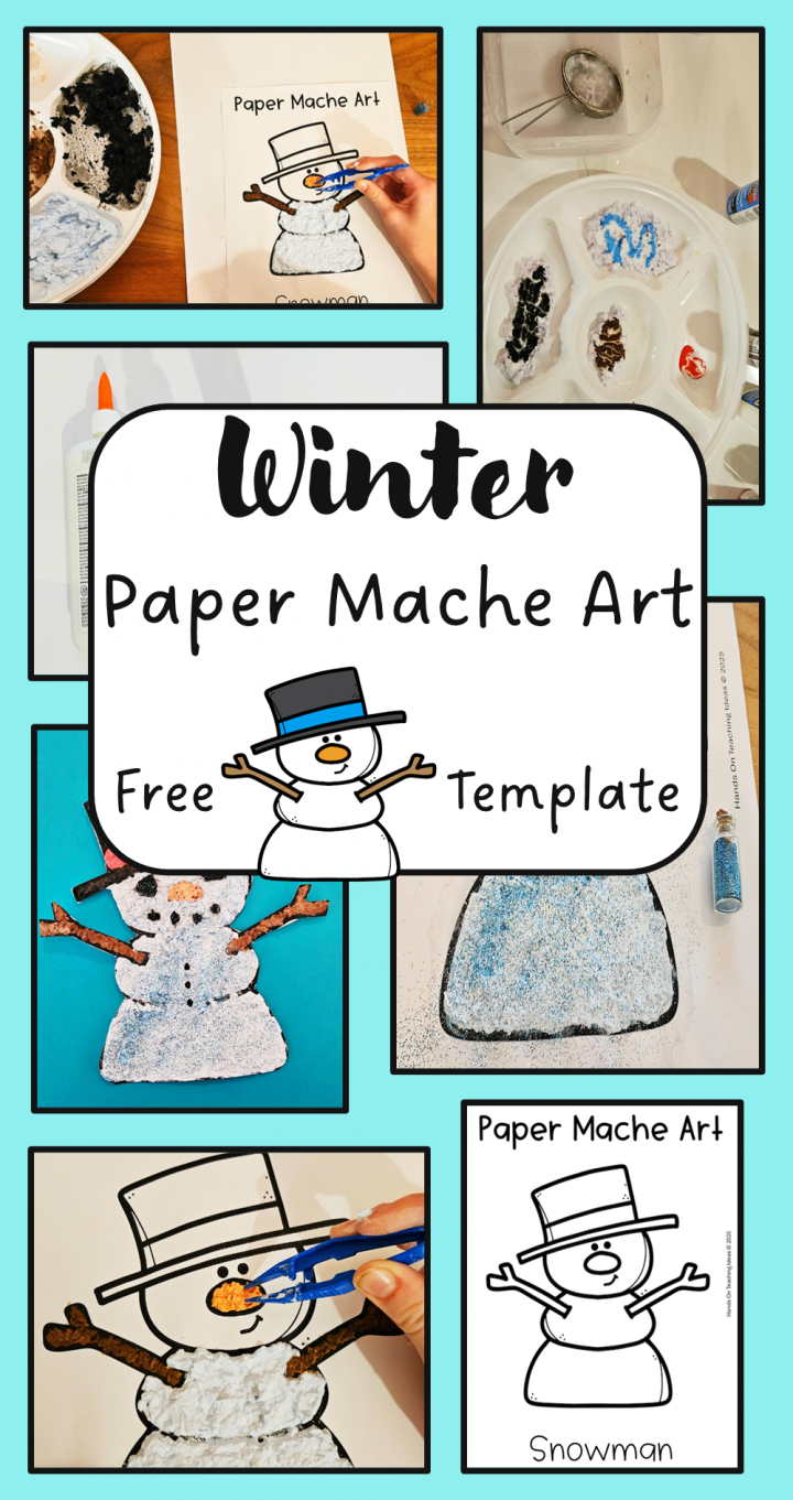 easy winter paper mache idea for kids shows a pinterest pin.