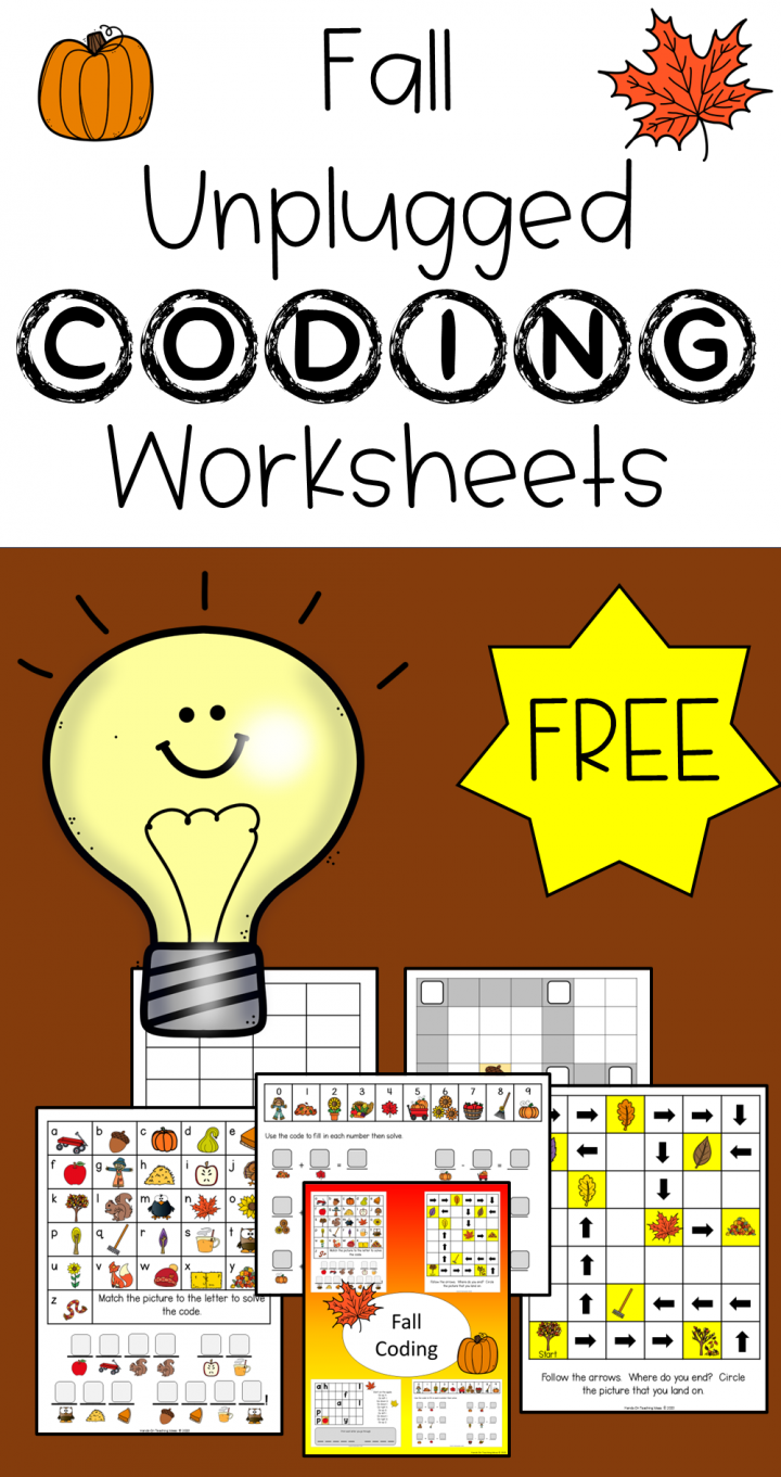 free unplugged coding activities for fall shows a pinterest pin.
