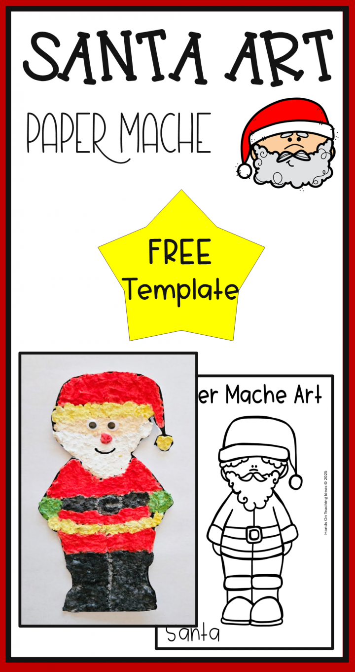 Santa paper mache project for kids shows a pin for the activity.
