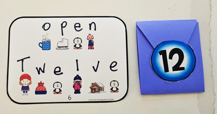 free winter escape room game shows an answer code that says, open twelve and an envelope with the number 12 on it.