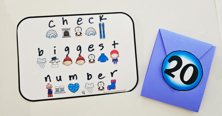 escape room game shows an answer card with the solution "ten minus five" on it.