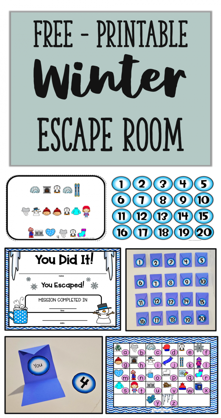 free winter escape room shows a pinterest pin.