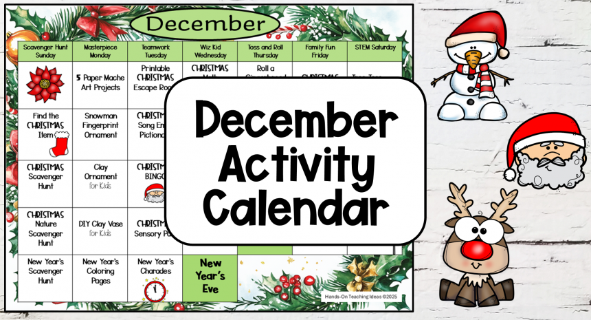 december activity calendar feature image Free December Activity Calendar for Kids