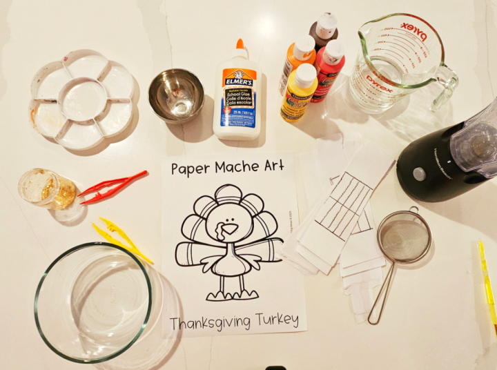 Thanksgiving art project shows all of the materials needed to make the craft.