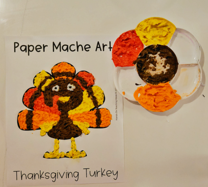 paper mache ideas shows a turkey made from paper mache.