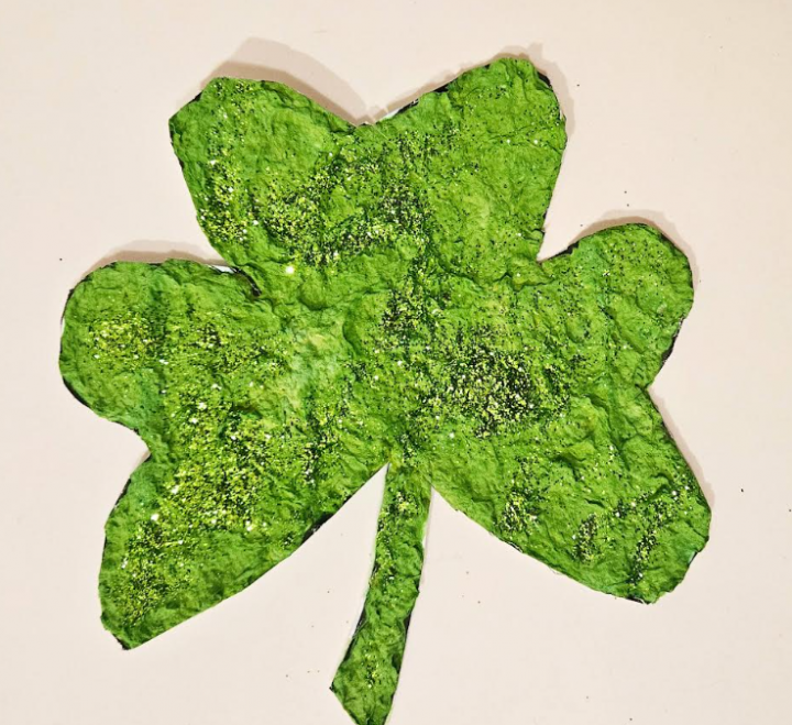 free st. patrick's day paper mache activity shows a shamrock made from paper mache.