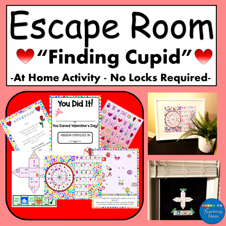 Valentines escape room for kids shows a button to click to get a themed escape room game. To purchase or for more information.