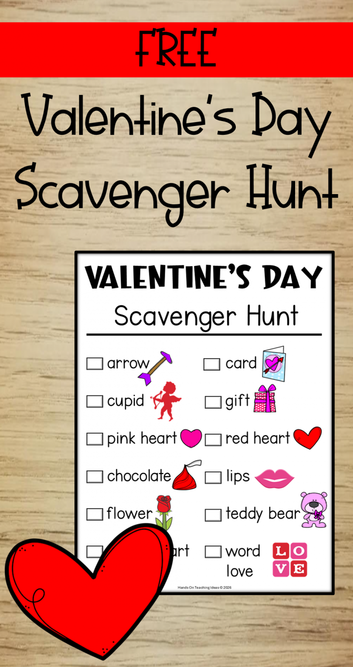 free valentines day scavenger hunt shows a pinterest pin.