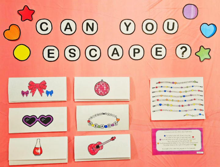 free printable escape room for tweens shows the six puzzles folded and set on the table with cut out letters that spell out, "Can you escape?"