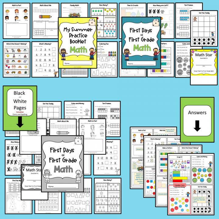 Kindergarten math shows a page with a collage of the worksheets included in a math resource.