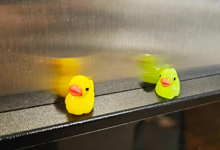 free Easter scavenger hunt for kids shows a fridge with two duck on the edge.
