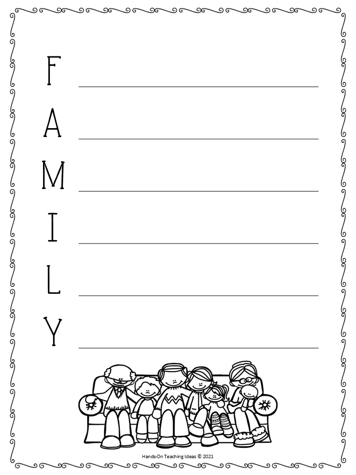 free acrostic poem templates shows a template for the word family.