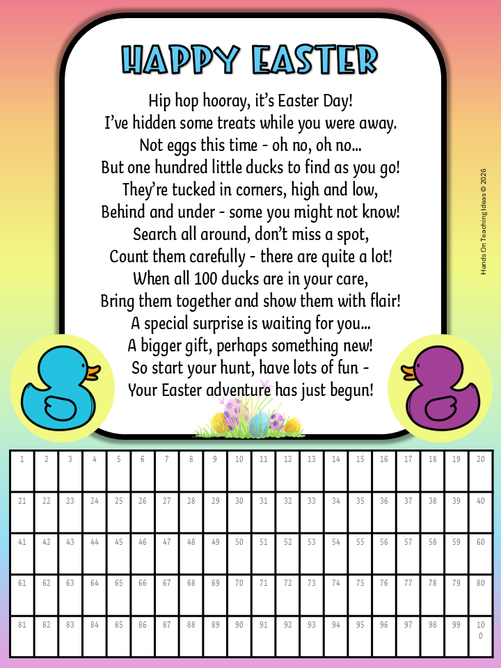 spring activity shows a printable riddle for a duck hunt.