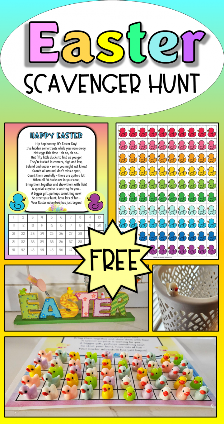 free Easter scavenger hunt for kids shows a pinterest pin for the activity.