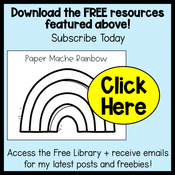 free rainbow paper mache art template shows the subscriber button.