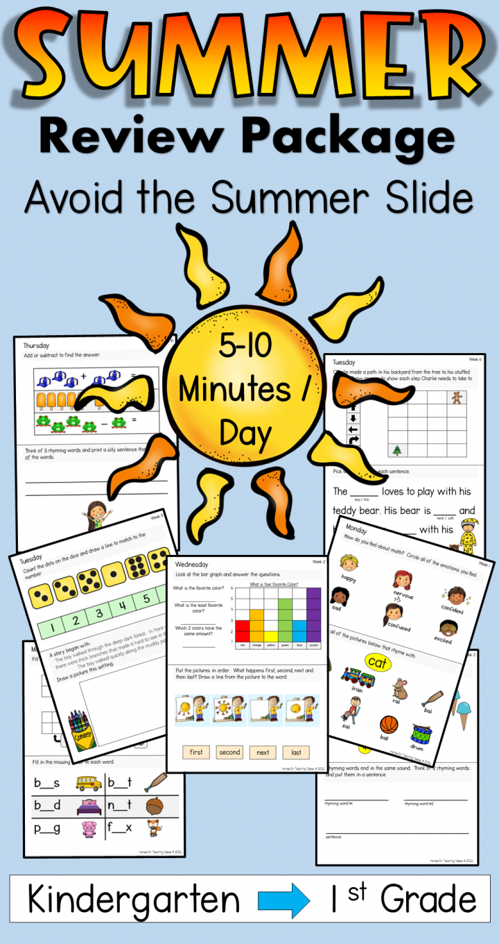 best kindergarten summer review packet shows a Pinterest pin for the resource.