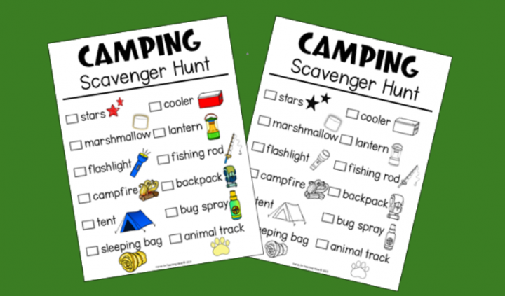 outdoor activity for kids shows two printable pages with things for kids to find.